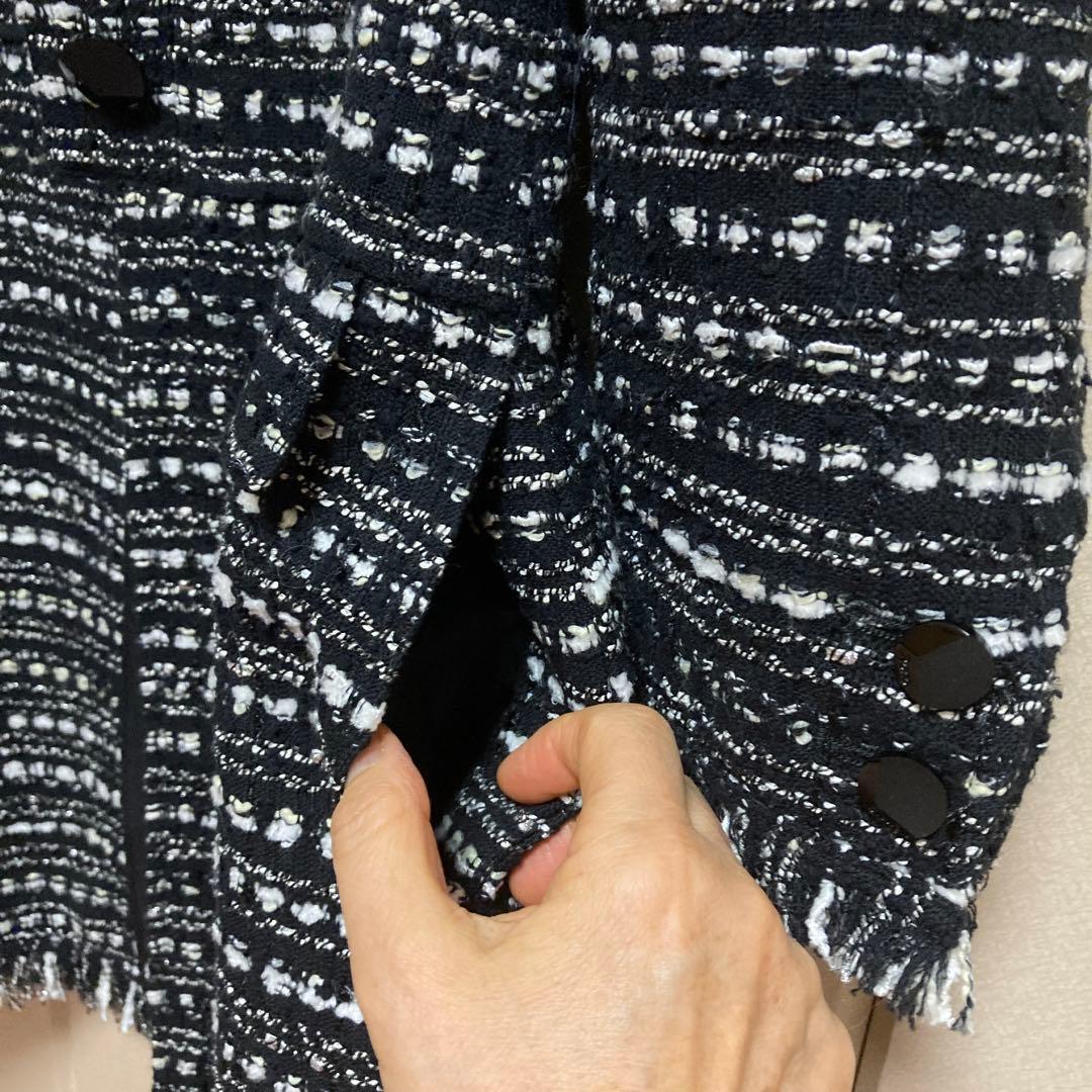 美品♡René ツイードノーカラーロングジャケット 34