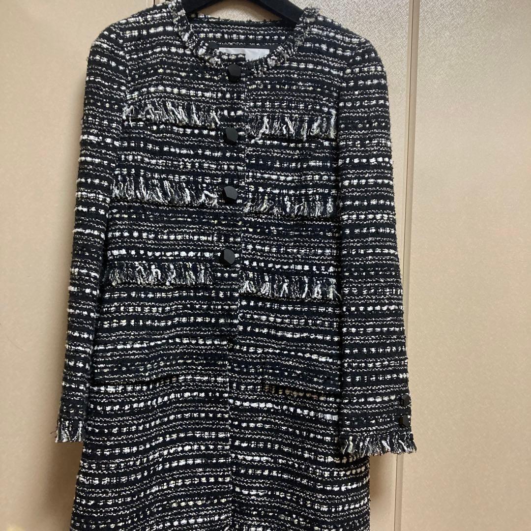 美品♡René ツイードノーカラーロングジャケット 34