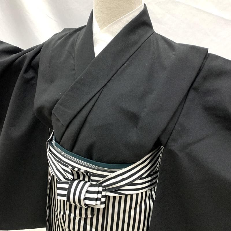 504bj10■ハーフ成人式 10歳 男児 着物&袴&角帯 シンプル■美品