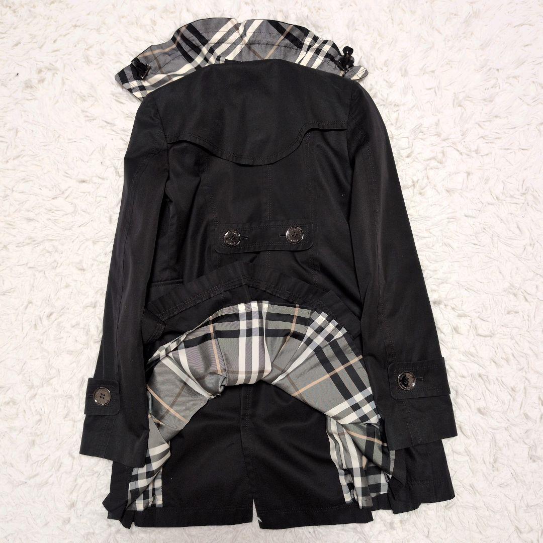 【美品】バーバリーブルーレベル☆フリル　ノバチェック　トレンチコート　ブラック