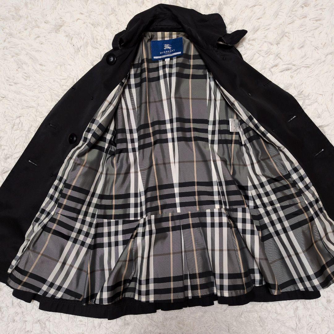 【美品】バーバリーブルーレベル☆フリル　ノバチェック　トレンチコート　ブラック