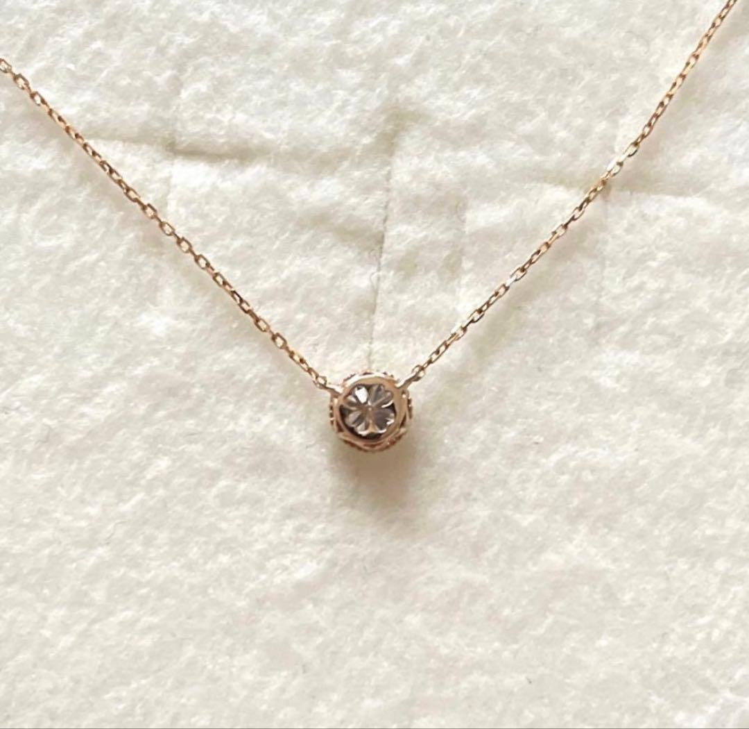 K18 天然ダイヤモンド 0.2ct ミル打ち 一粒ネックレス　PG