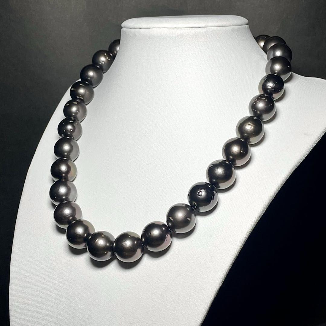 【大珠◎/糸替え/クリーニング】黒蝶真珠 パール ネックレス 13-14.8mm