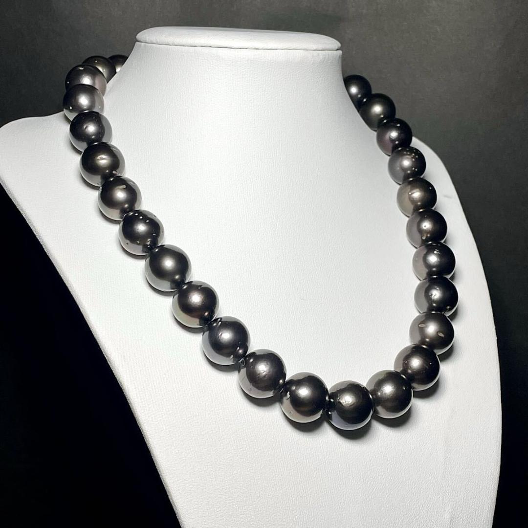 【大珠◎/糸替え/クリーニング】黒蝶真珠 パール ネックレス 13-14.8mm