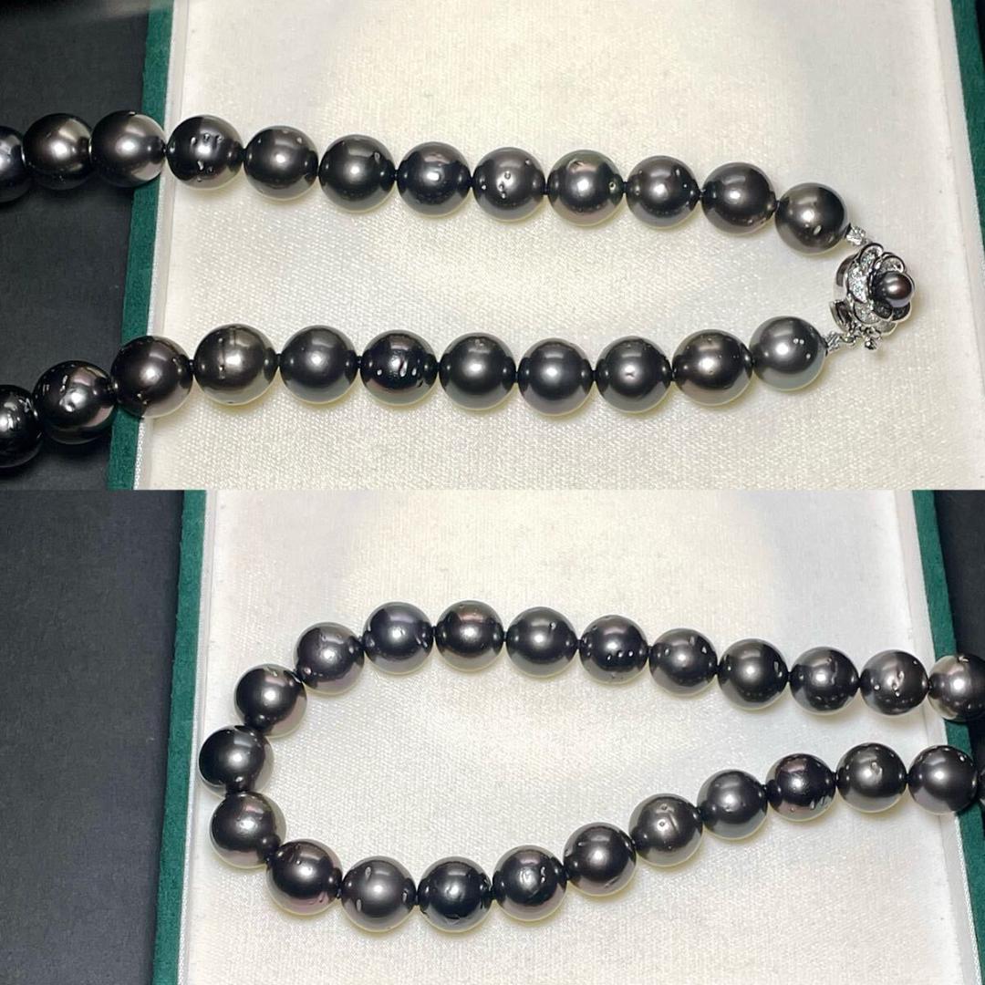 【大珠◎/糸替え/クリーニング】黒蝶真珠 パール ネックレス 13-14.8mm