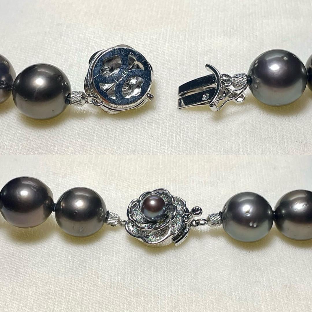 【大珠◎/糸替え/クリーニング】黒蝶真珠 パール ネックレス 13-14.8mm