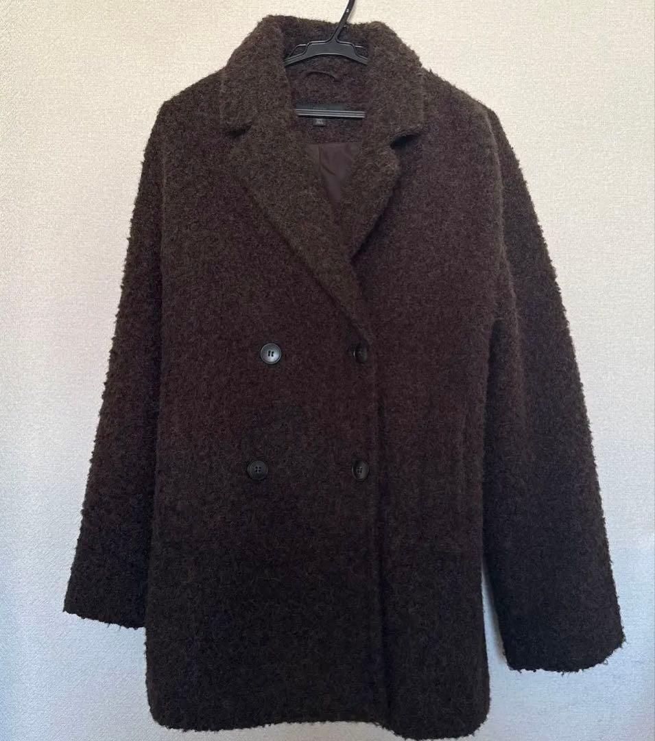 ZARA ブークレダブルブレストミディ丈コート　L