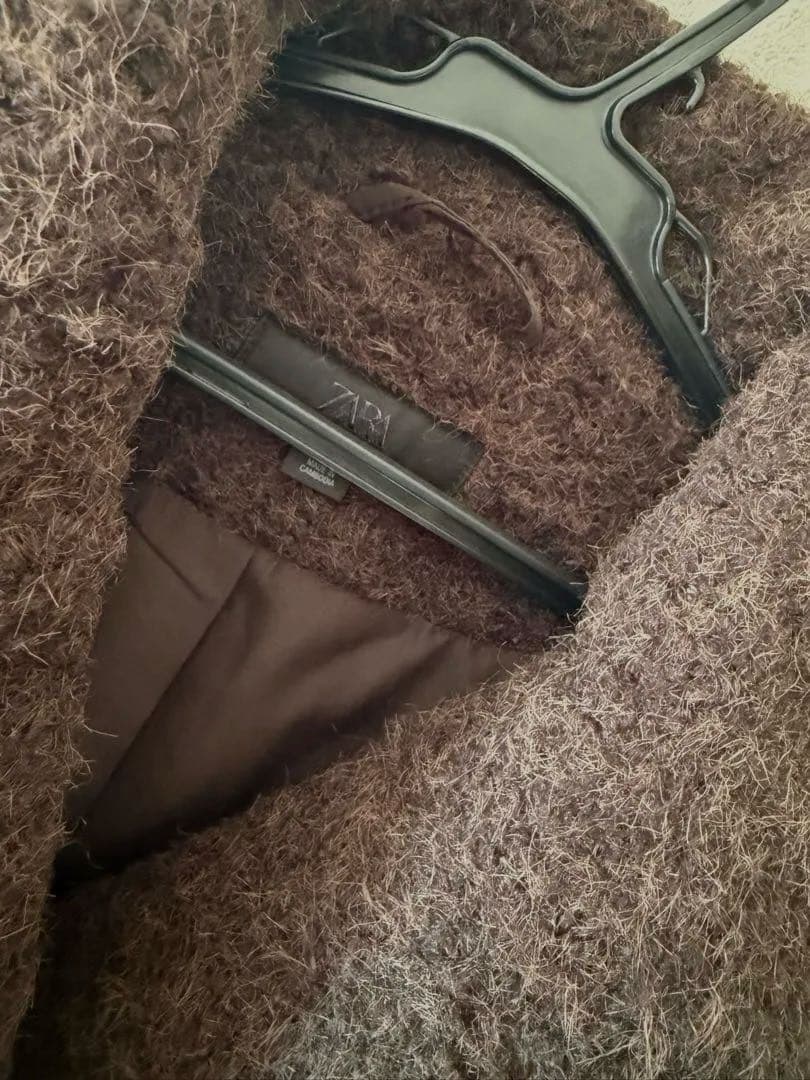 ZARA ブークレダブルブレストミディ丈コート　L