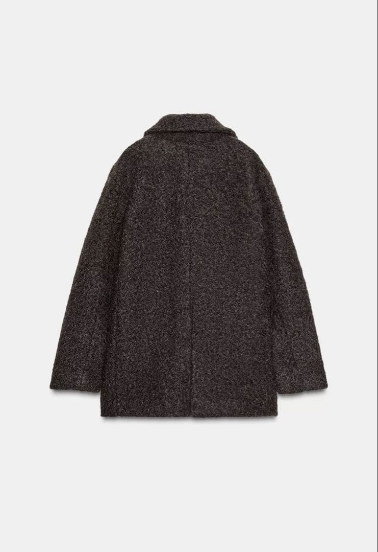 ZARA ブークレダブルブレストミディ丈コート　L