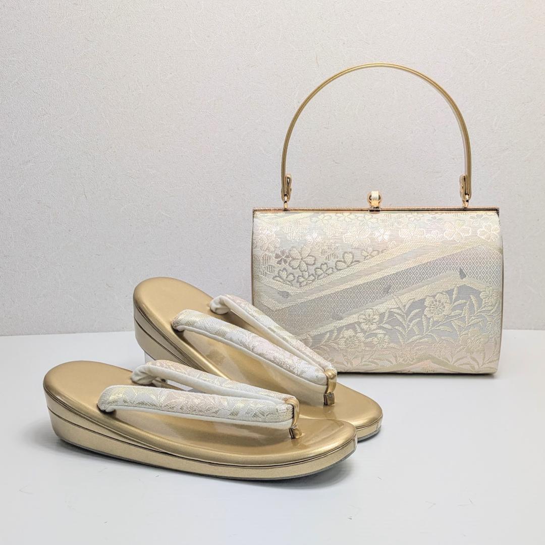 草履バッグセット ゴールド フォーマル 帯地 ゴールド S〜3Lサイズ u777