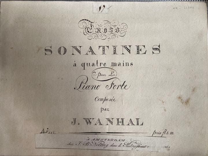 ヴァンハル：４手ピアノのための３つのソナチネ集W.XIIa:8,9,16