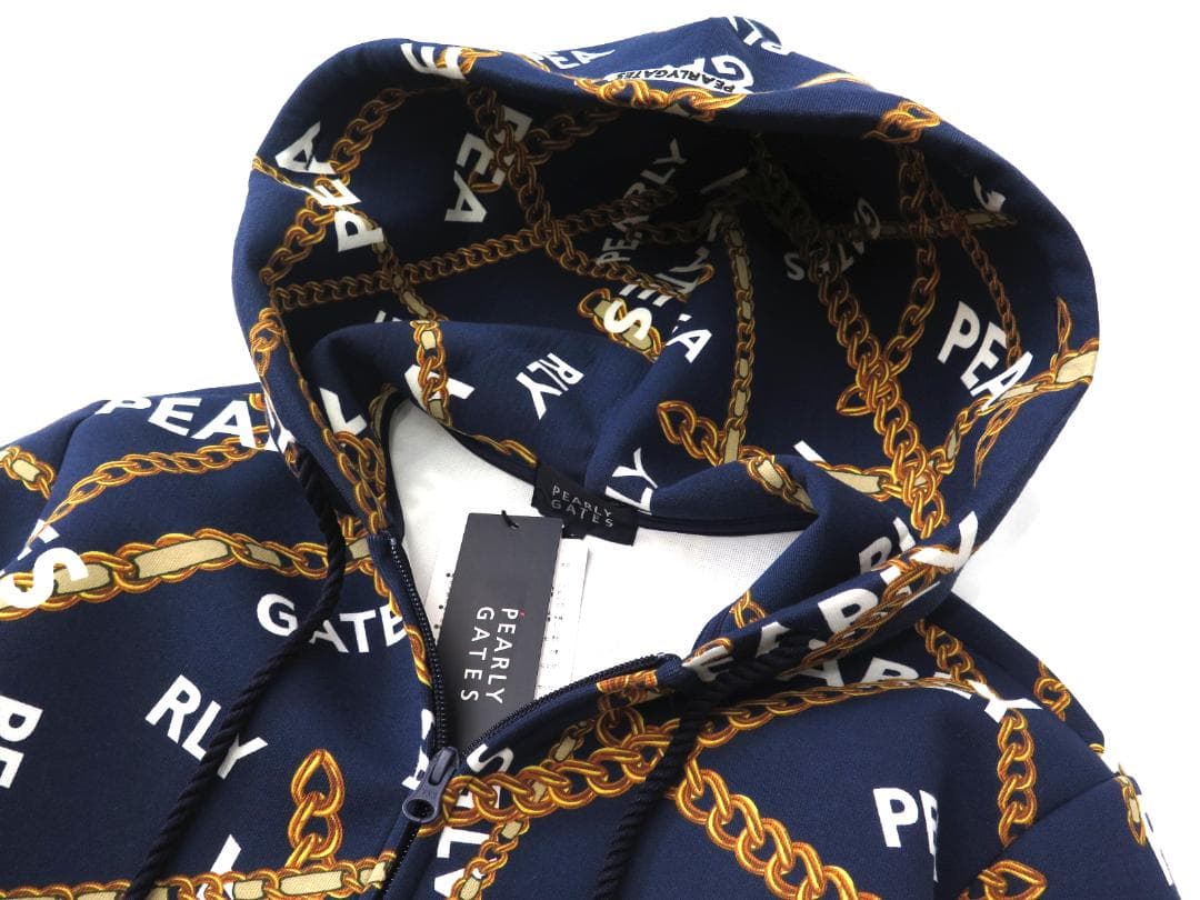 新品●パーリーゲイツ●チェーンロゴ柄 ツイルダンボール フルジップフーディ　M