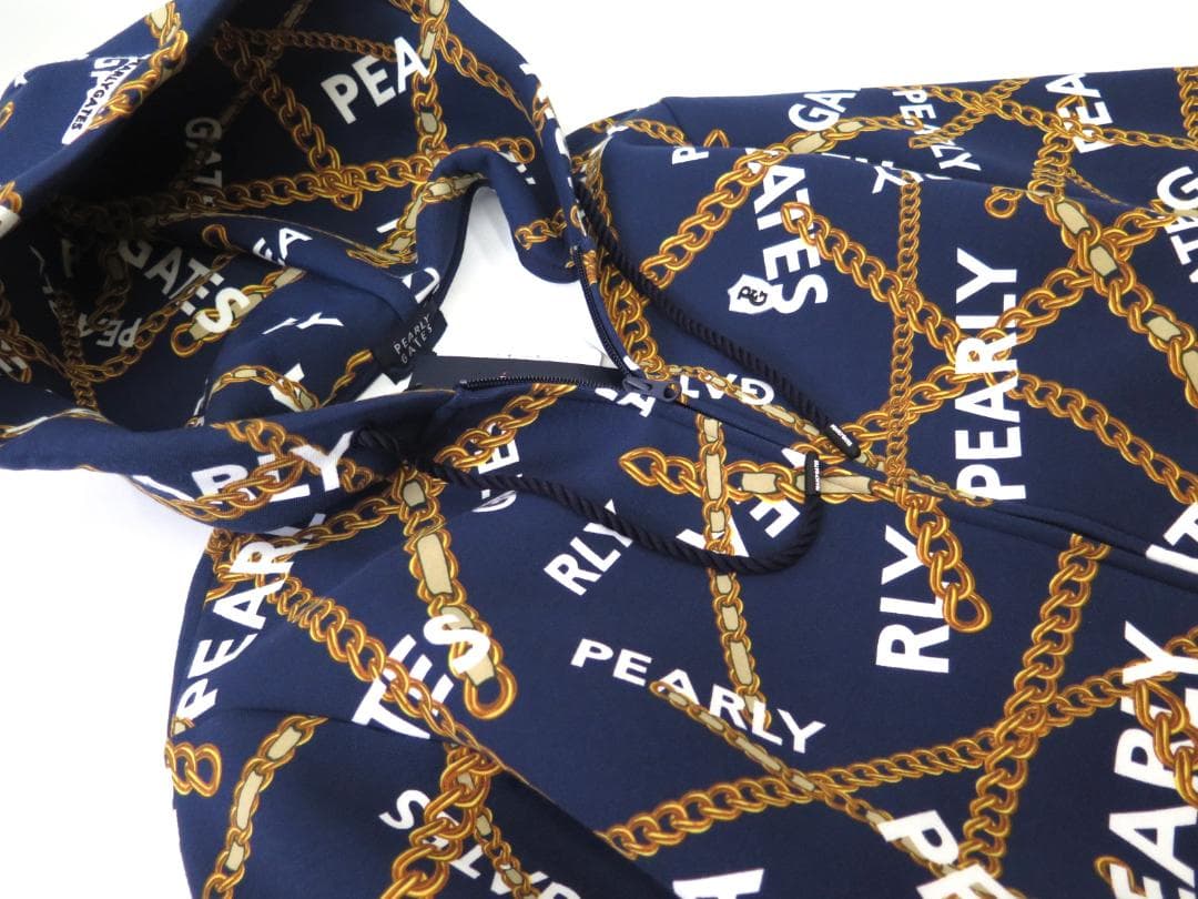 新品●パーリーゲイツ●チェーンロゴ柄 ツイルダンボール フルジップフーディ　M