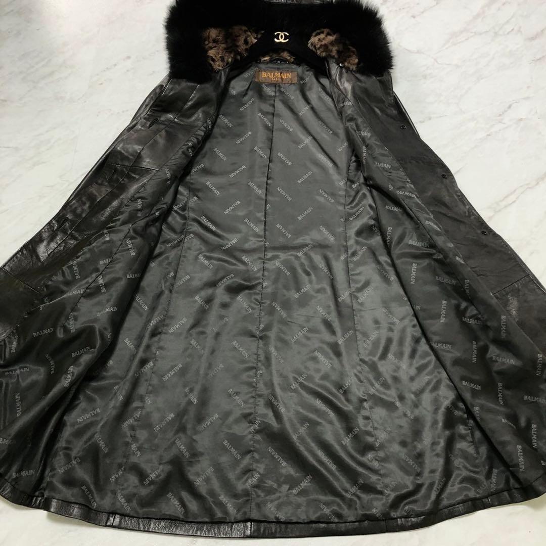 ✨極美品✨バルマン ロングコート 2way オールレザー 羊革 フォックス 黒