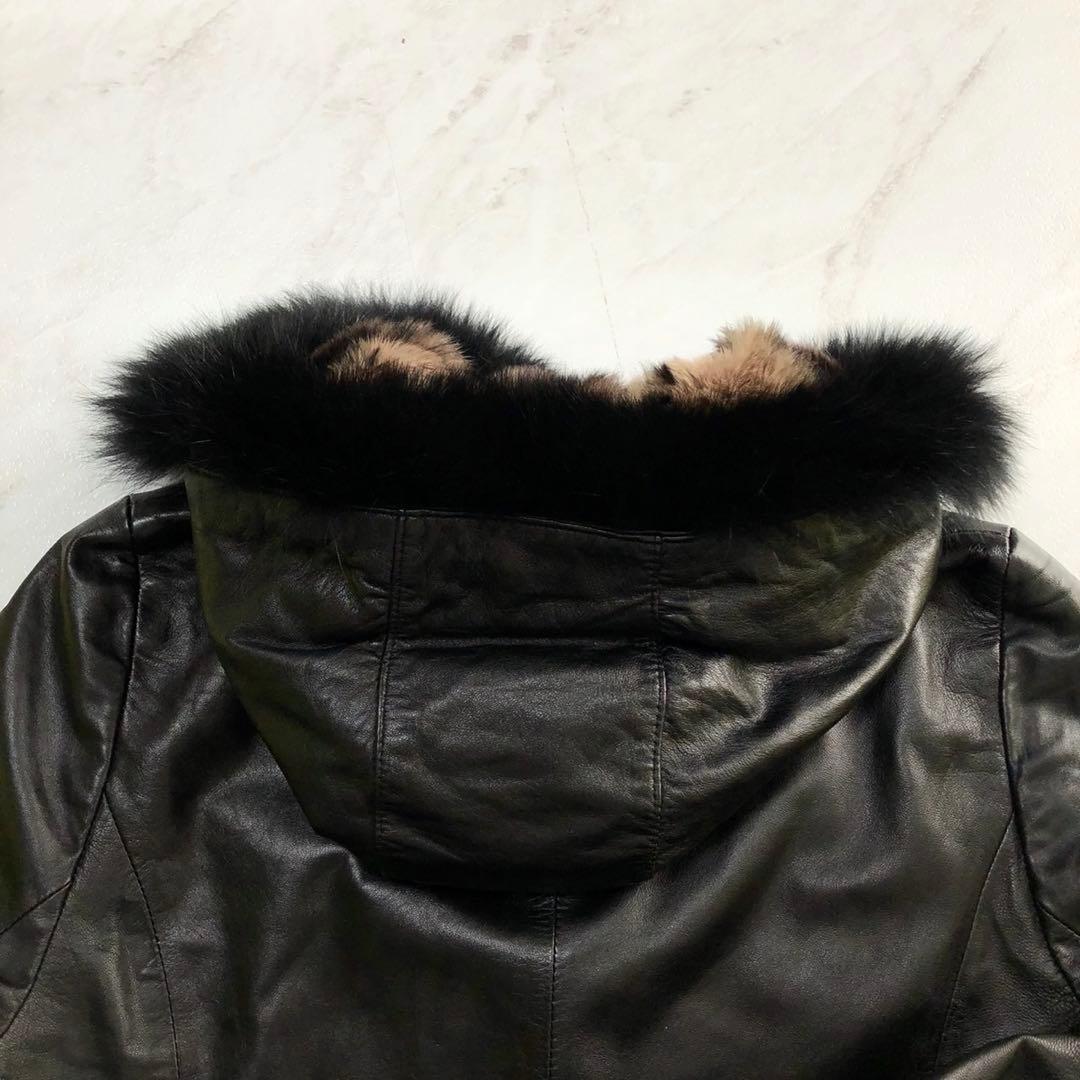 ✨極美品✨バルマン ロングコート 2way オールレザー 羊革 フォックス 黒
