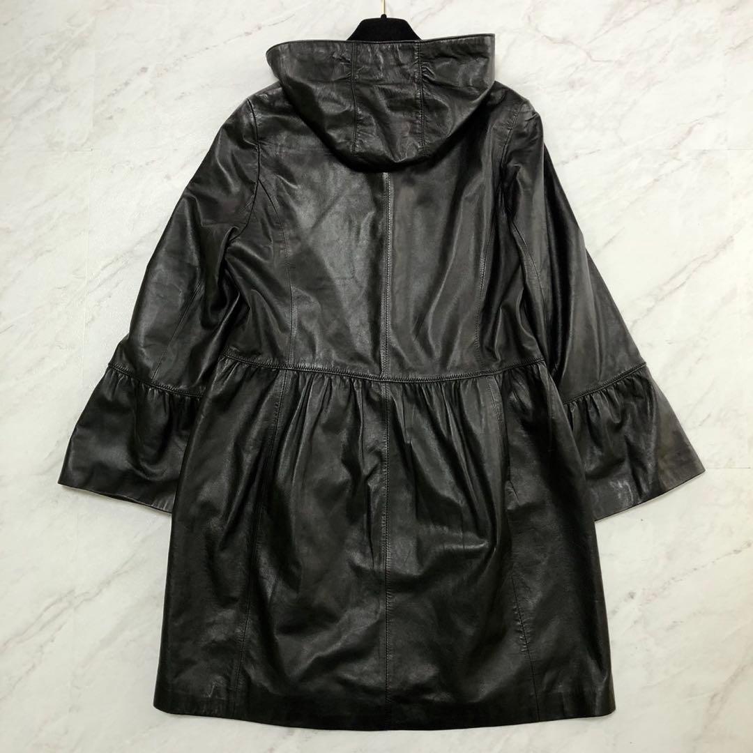 ✨極美品✨バルマン ロングコート 2way オールレザー 羊革 フォックス 黒