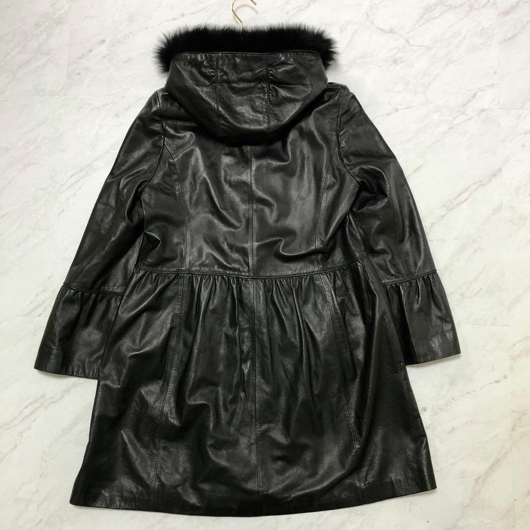 ✨極美品✨バルマン ロングコート 2way オールレザー 羊革 フォックス 黒