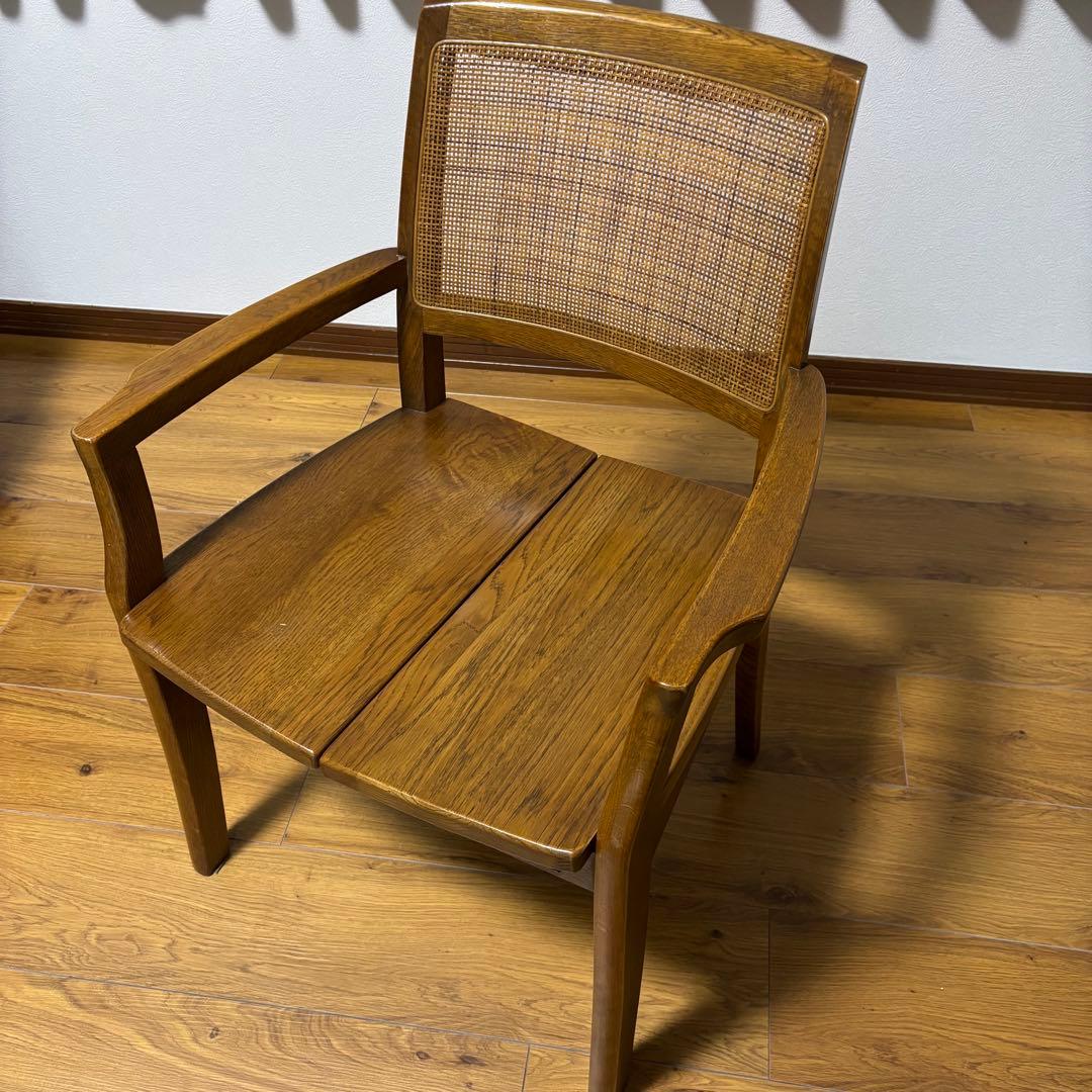【希少品】浜本工芸　シングルチェア　ダイニングチェア　ラタン　肘掛けあり