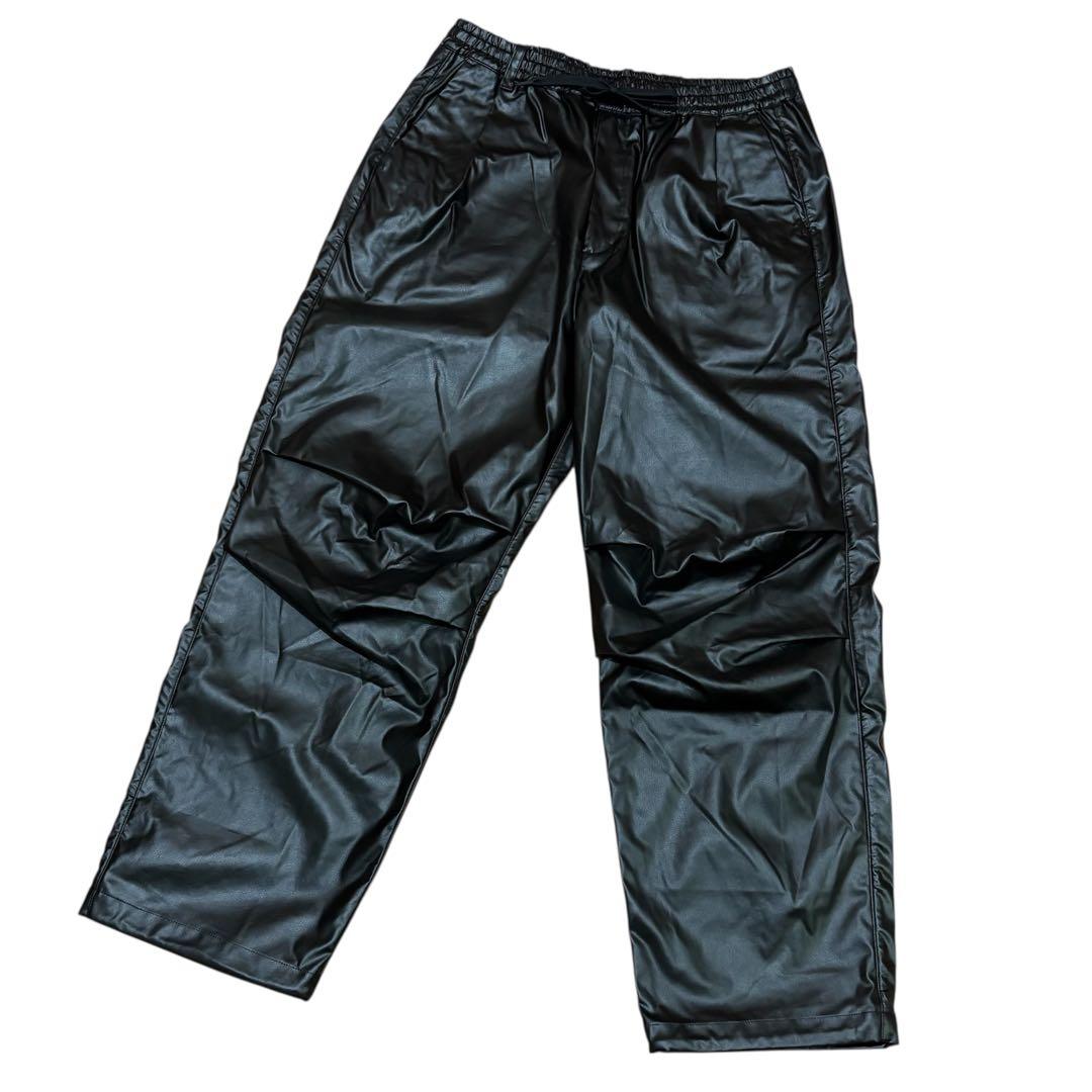 ‪☆美品 ホワイトマウンテニアリング ワイドパンツ ブラック レザー