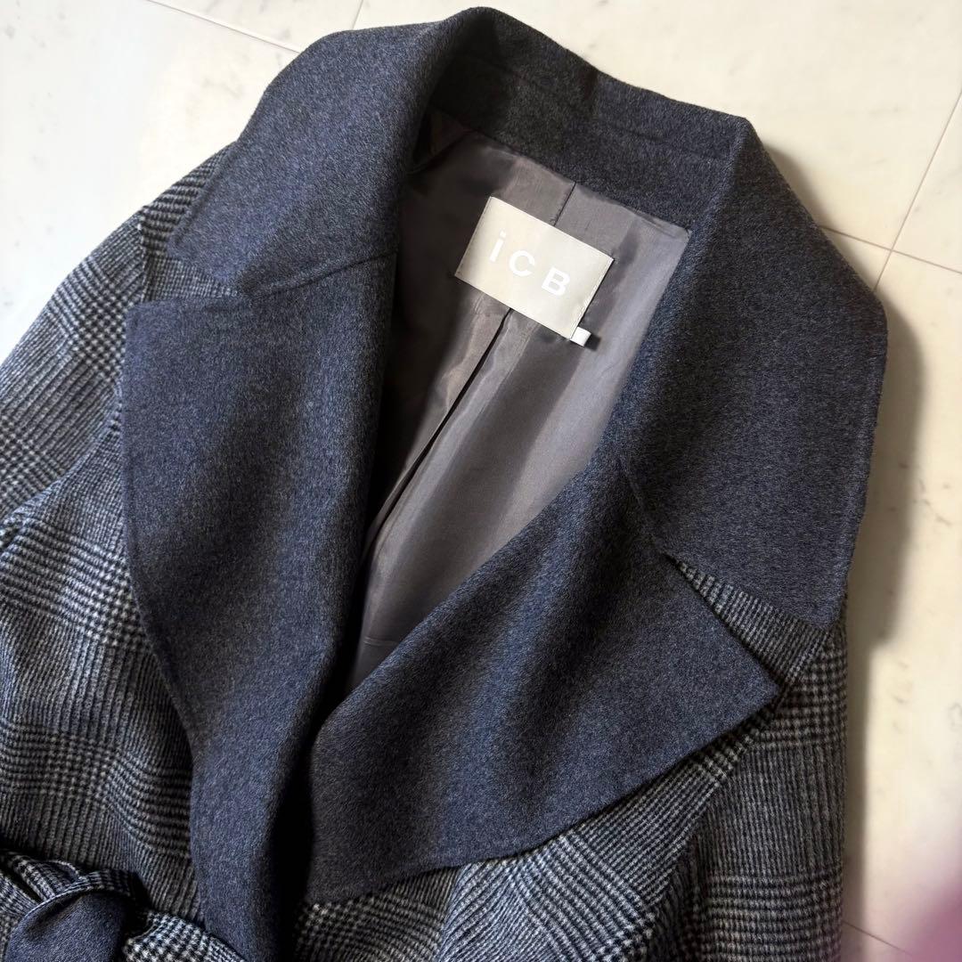 新品同様 ICB 大きいサイズ42 近年 カシミヤ混 ウールリバーコート XL
