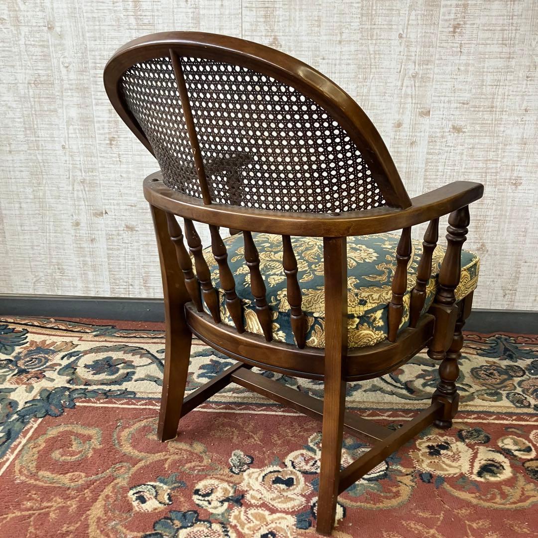 ③ オールドカリモク コロニアル 花柄 ベロア アームチェア ダイニングチェア