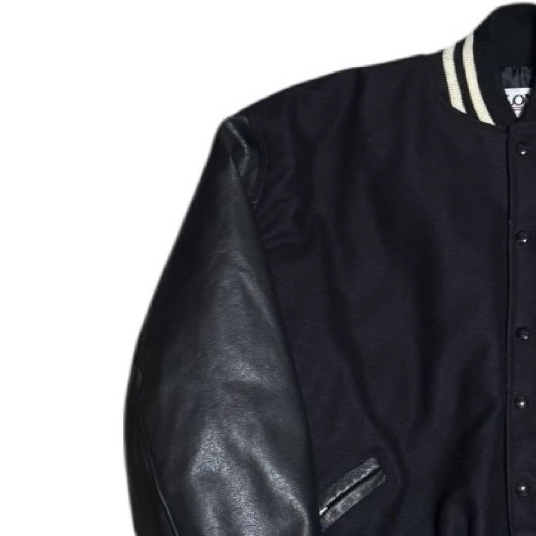 美品 キングサイズ4XL Delong 袖革 スタジャン オールブラック