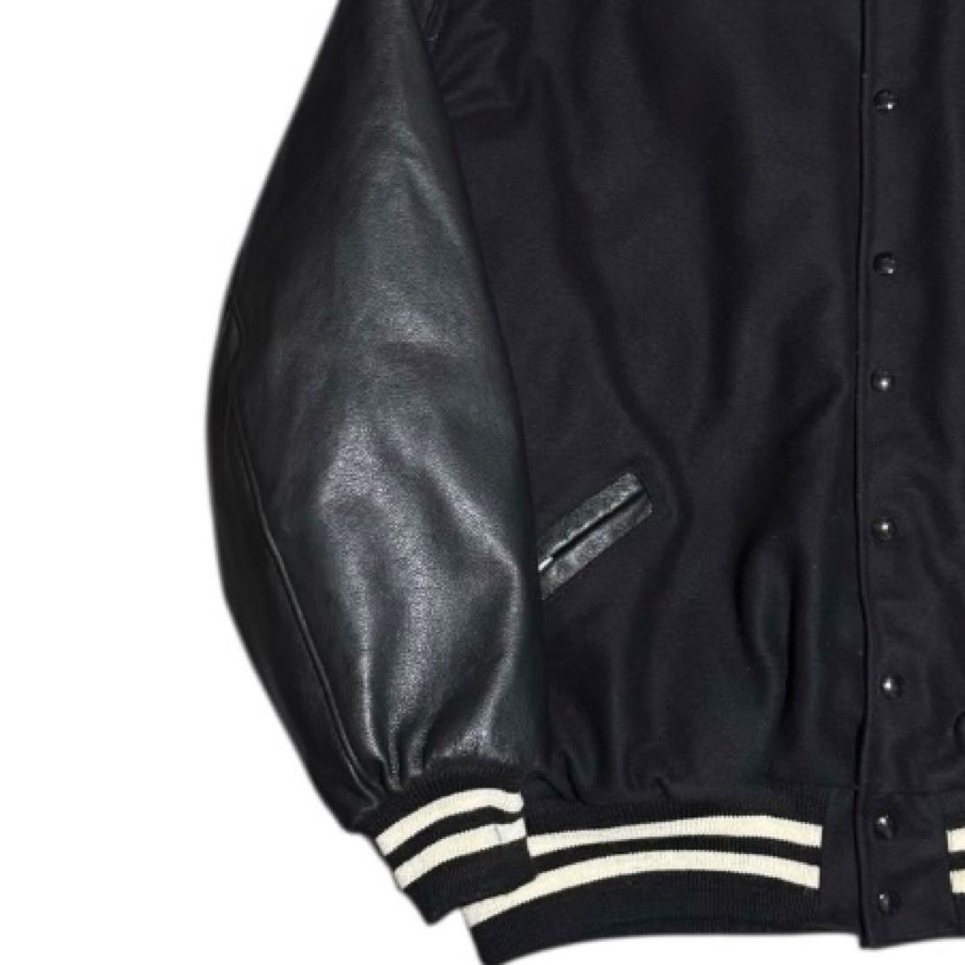 美品 キングサイズ4XL Delong 袖革 スタジャン オールブラック