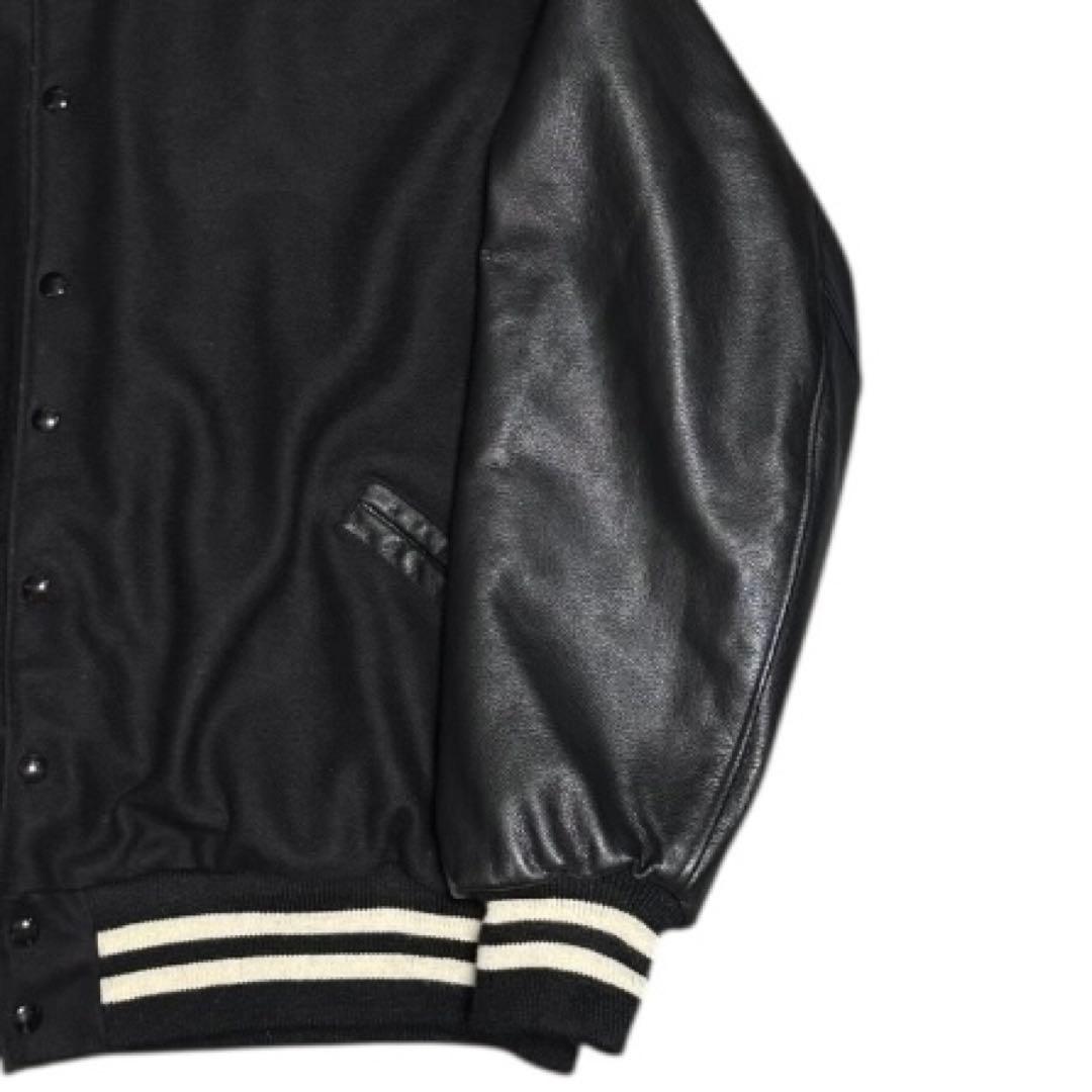 美品 キングサイズ4XL Delong 袖革 スタジャン オールブラック