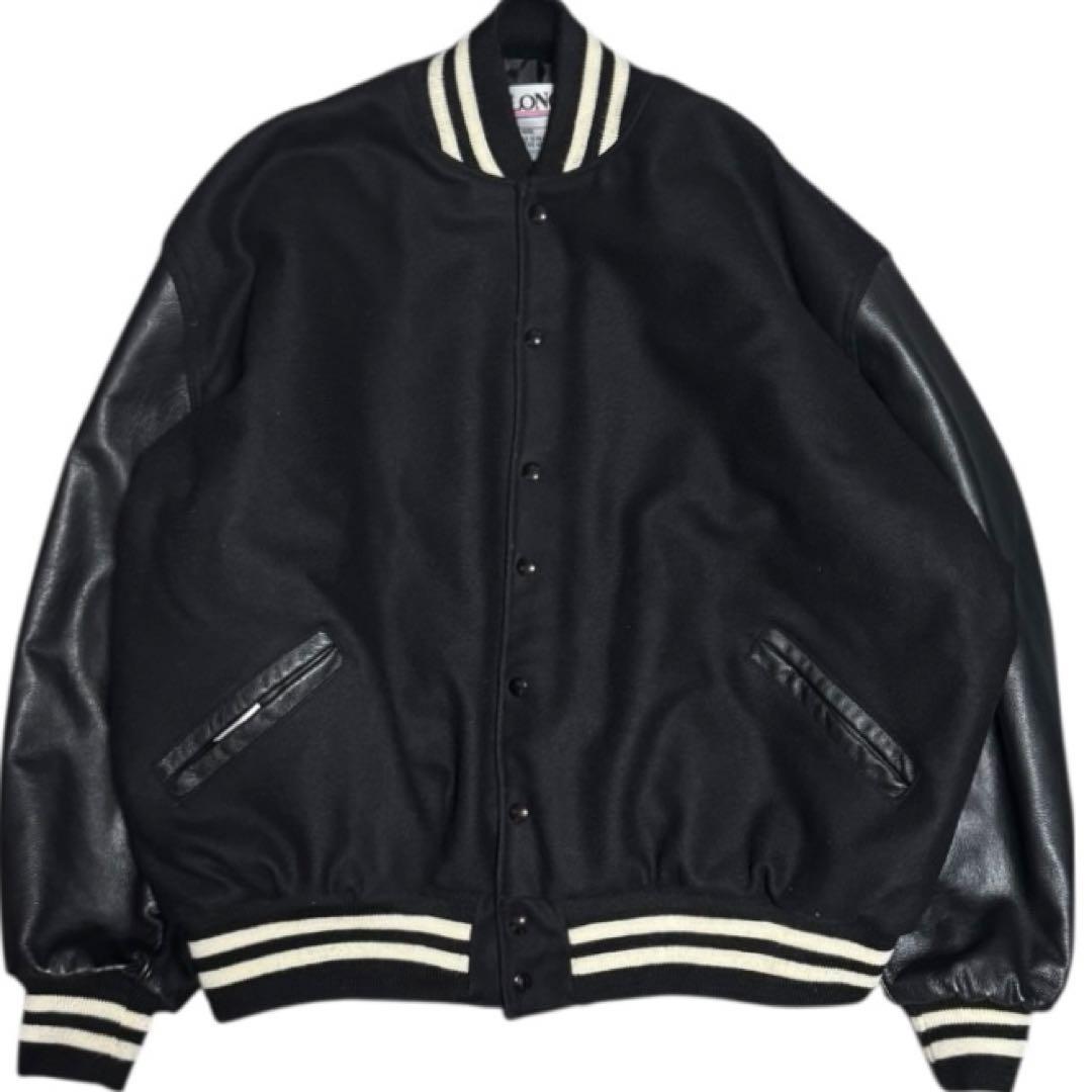 美品 キングサイズ4XL Delong 袖革 スタジャン オールブラック