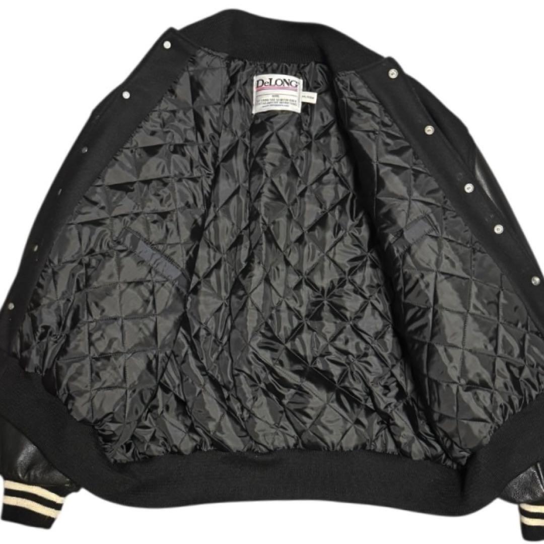 美品 キングサイズ4XL Delong 袖革 スタジャン オールブラック