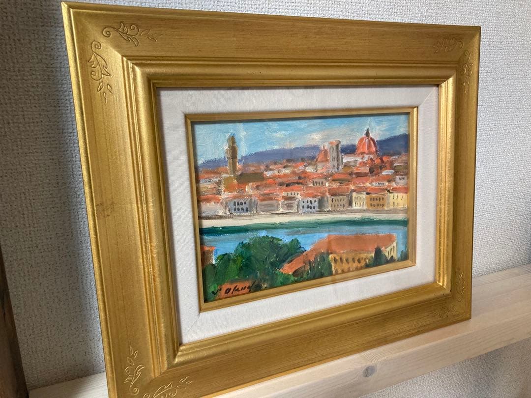 奥田省一　フィレンツェ　油絵　絵画　専用額縁付き