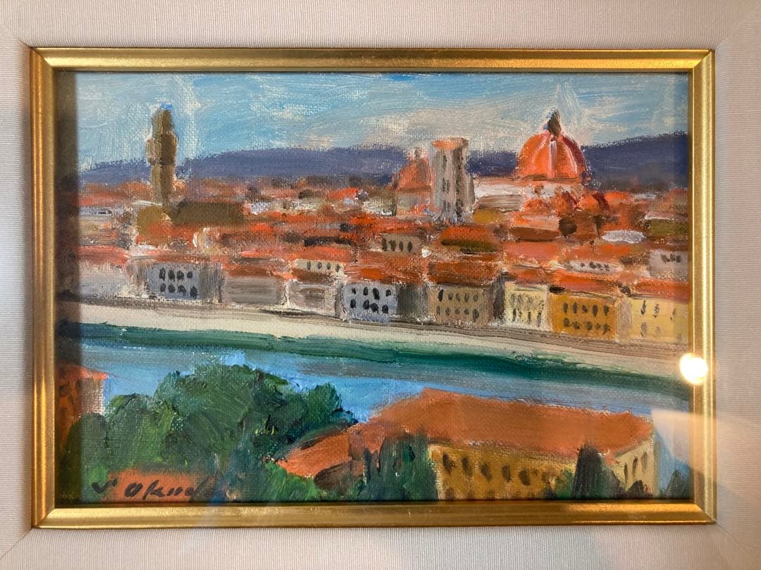 奥田省一　フィレンツェ　油絵　絵画　専用額縁付き