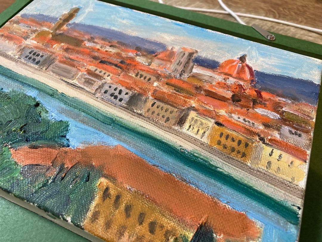 奥田省一　フィレンツェ　油絵　絵画　専用額縁付き