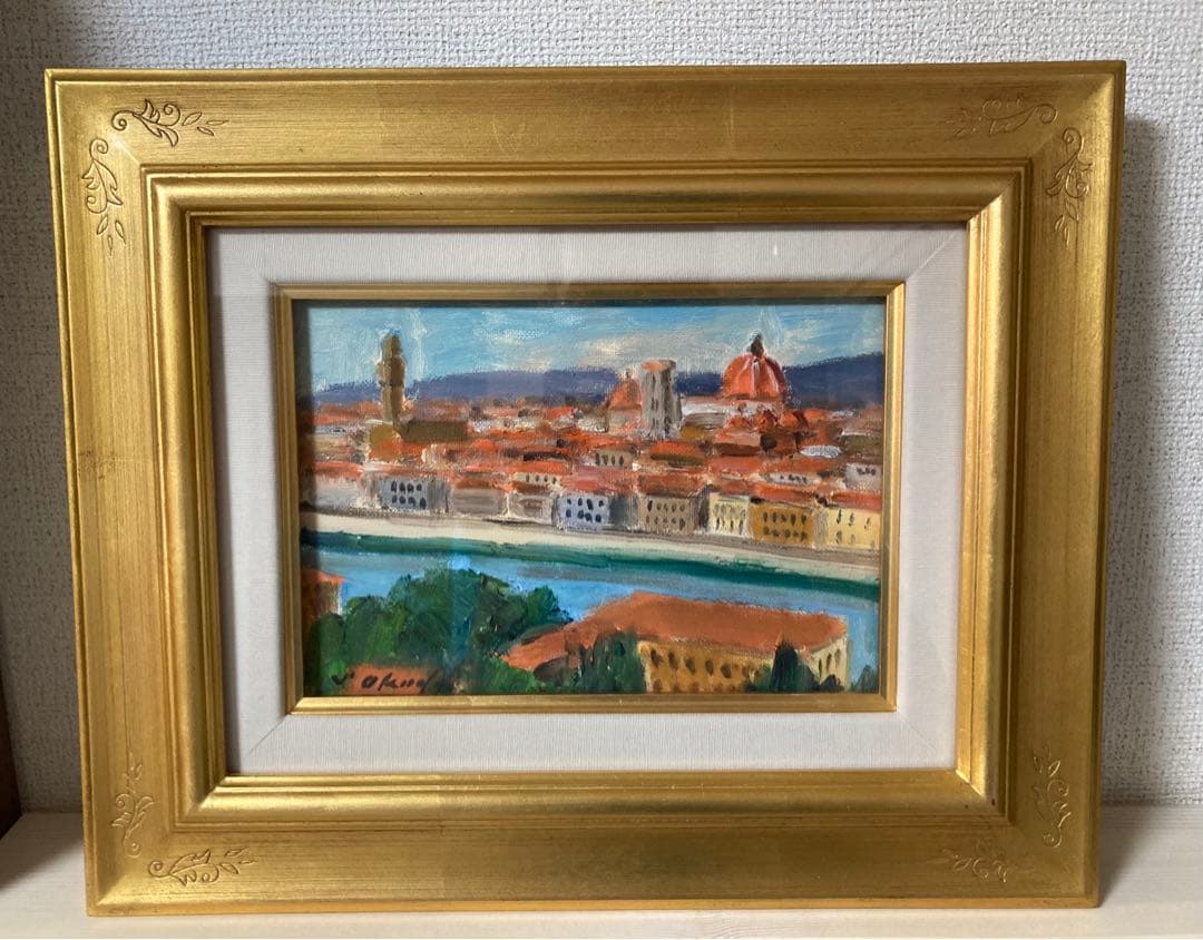奥田省一　フィレンツェ　油絵　絵画　専用額縁付き