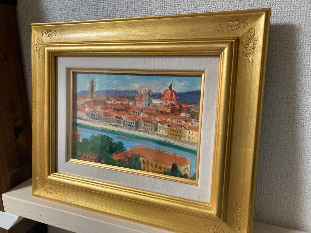 奥田省一　フィレンツェ　油絵　絵画　専用額縁付き