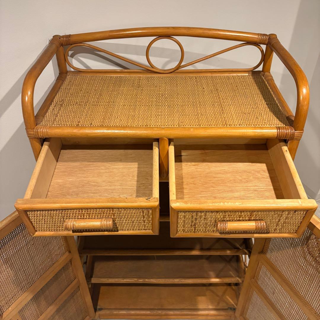 ラタン 籐　ランドリーキャビネット　ランドリーチェスト　シューズラック