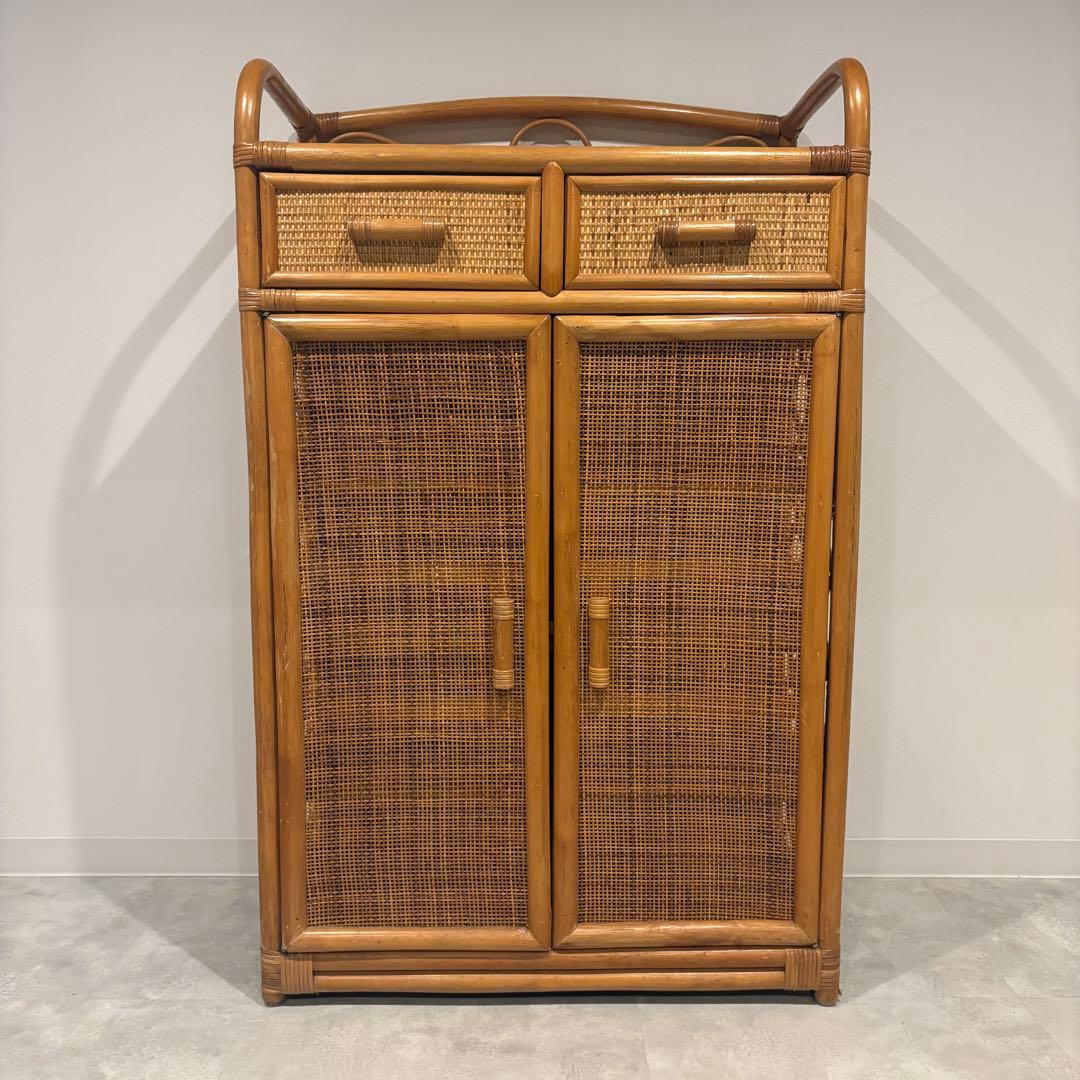 ラタン 籐　ランドリーキャビネット　ランドリーチェスト　シューズラック