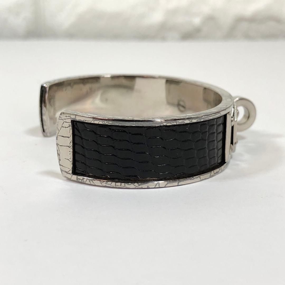 HERMES エルメス ケリー バングル シルバー ブラック レザー