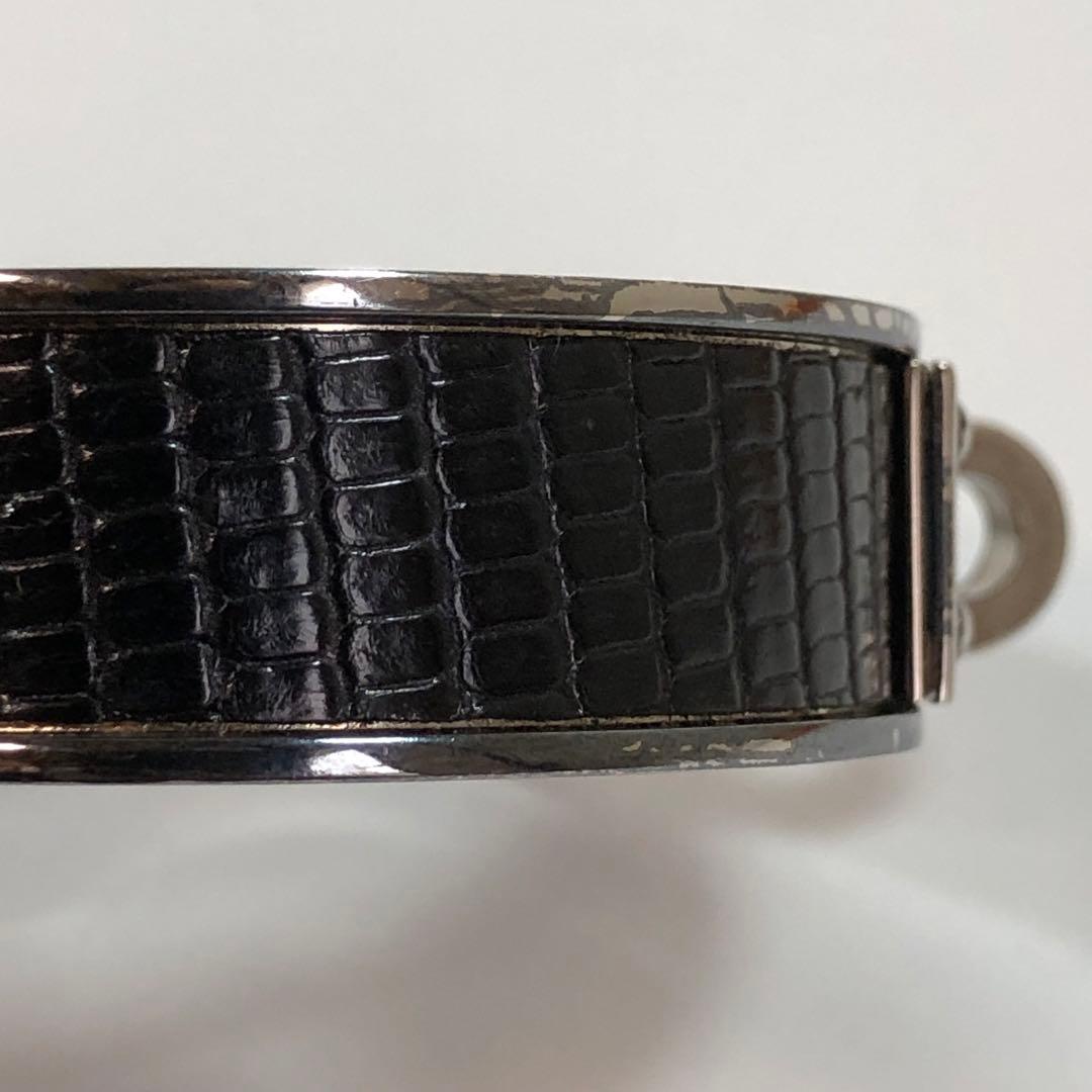 HERMES エルメス ケリー バングル シルバー ブラック レザー