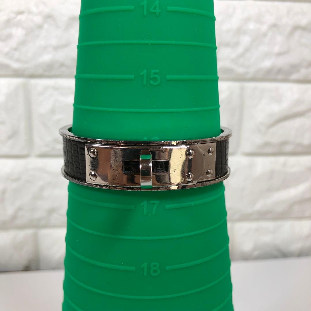 HERMES エルメス ケリー バングル シルバー ブラック レザー
