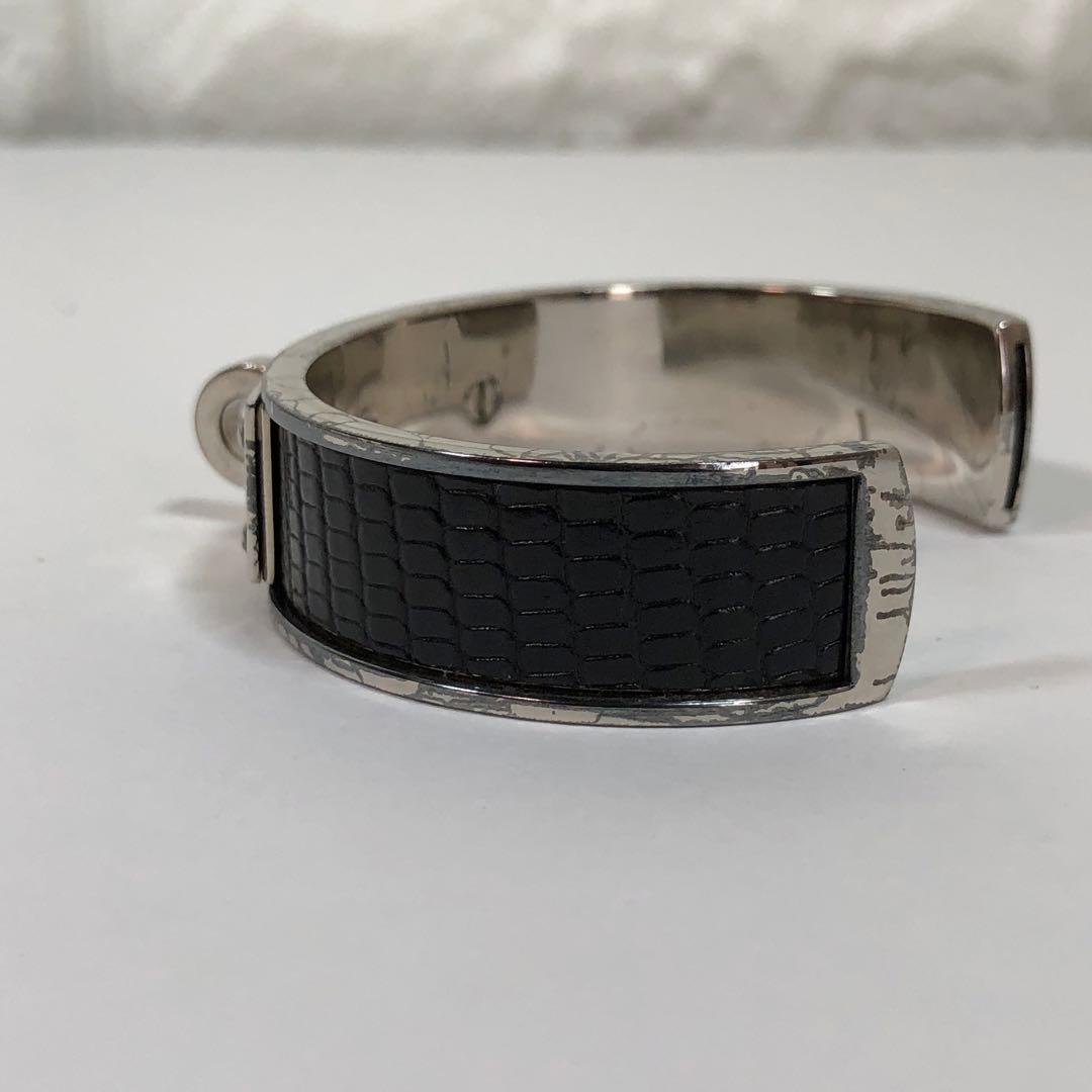 HERMES エルメス ケリー バングル シルバー ブラック レザー