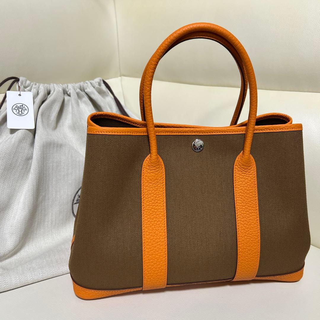 エルメス　ガーデンパーティー　キャンバス✕レザー　サイズTPM
