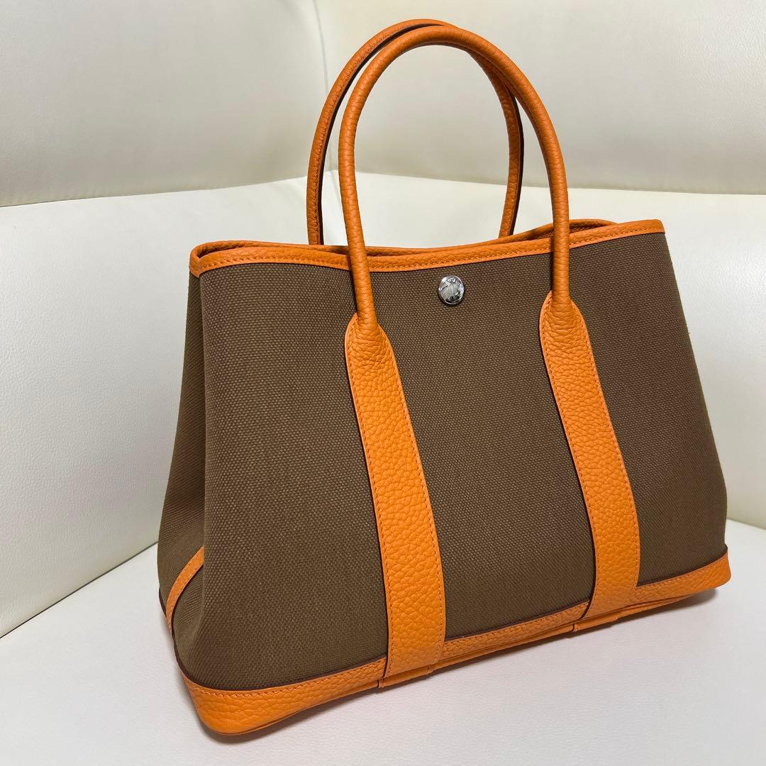 エルメス　ガーデンパーティー　キャンバス✕レザー　サイズTPM