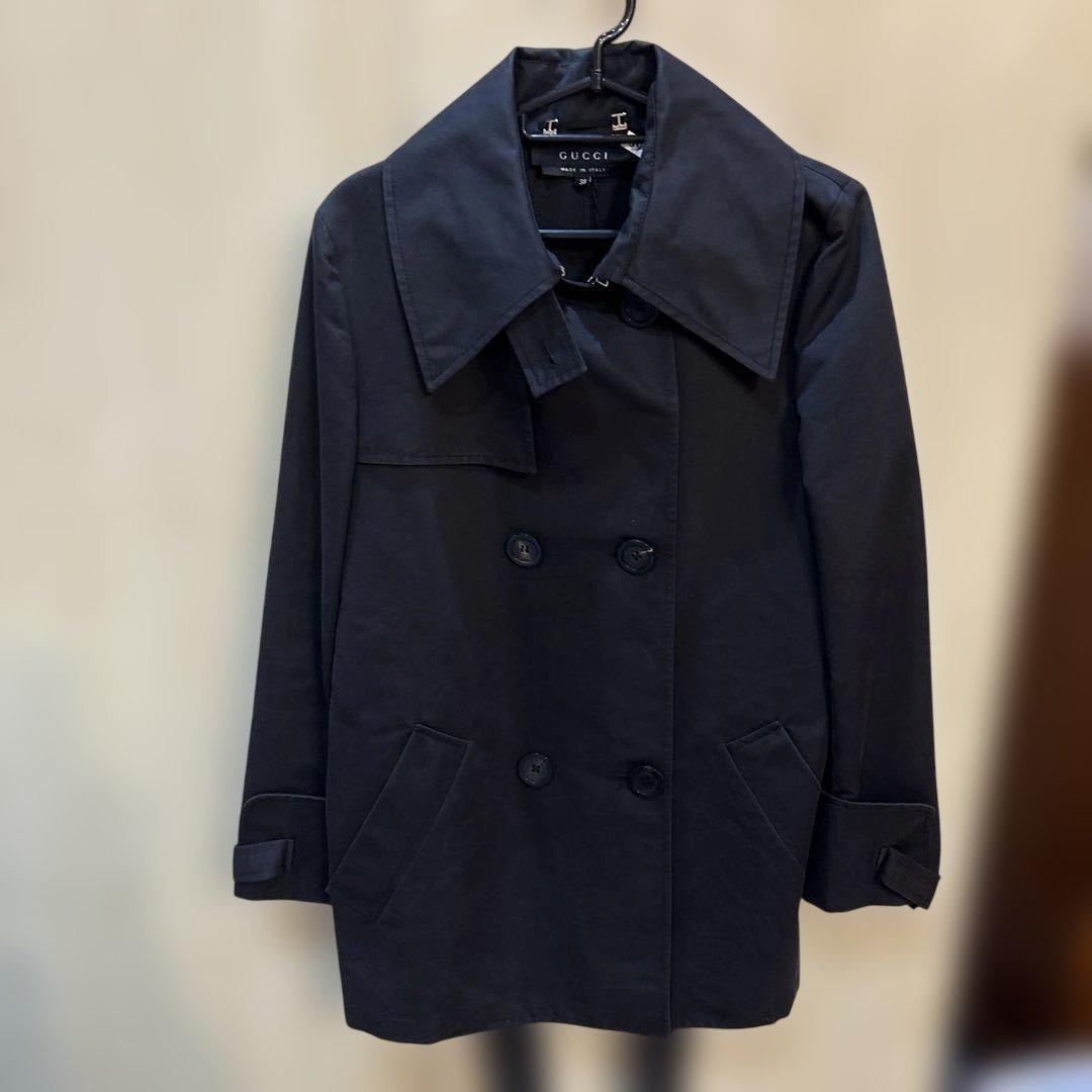GUCCI ブラックダブルブレスト トレンチコート 38