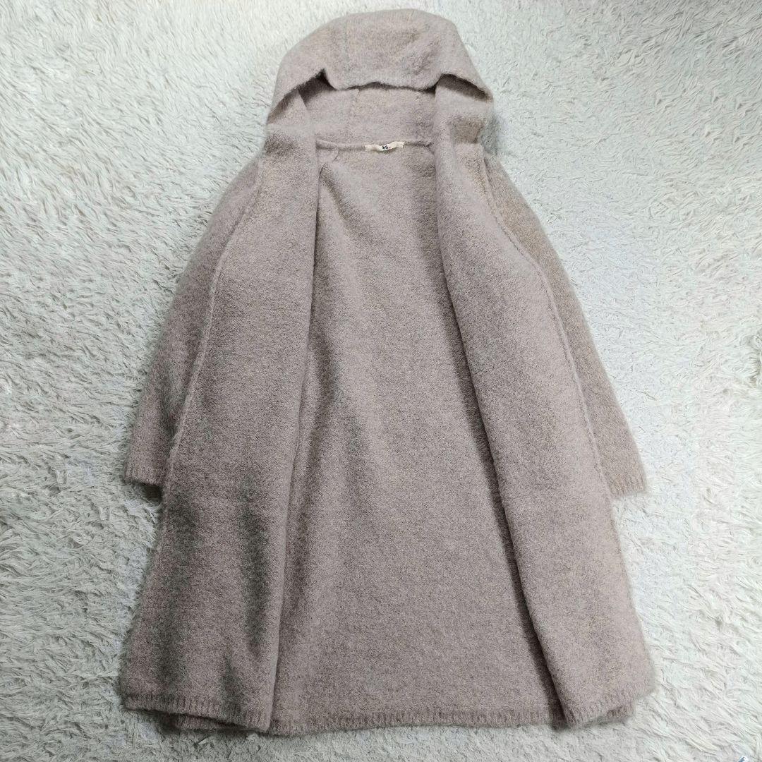 美品✨45R　定価7.5万　アルパカ縮繊フードコート　ロング丈　グレージュ　F