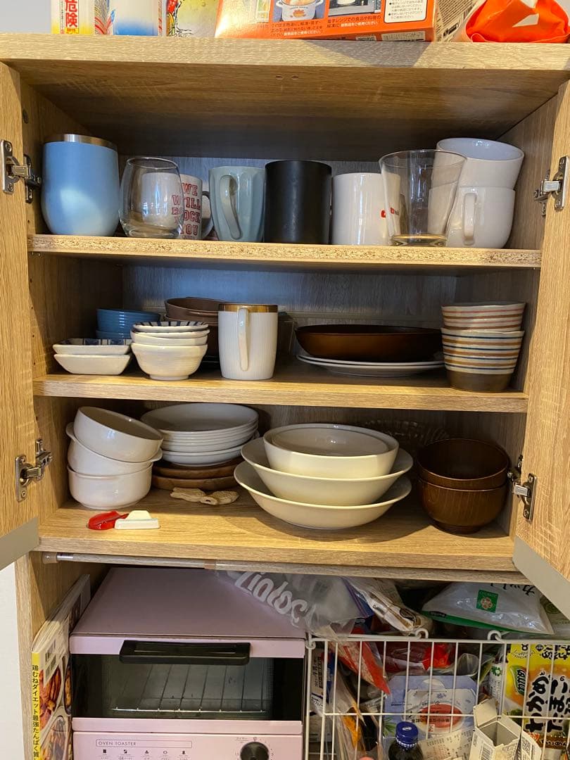 【YSK429】 LOWYA 美品　木目調 食器棚 上部キャビネット付き
