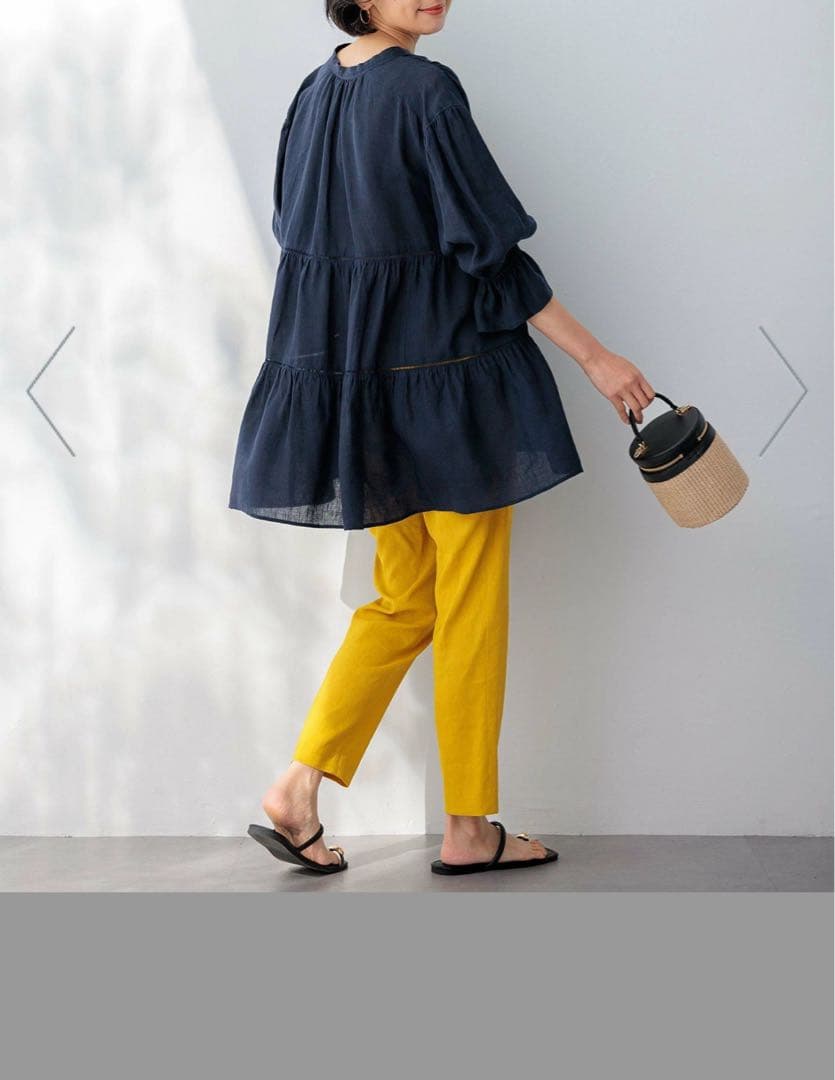 23区　LIBECOリネン ティアード チュニックブラウス 38 ネイビー極美品