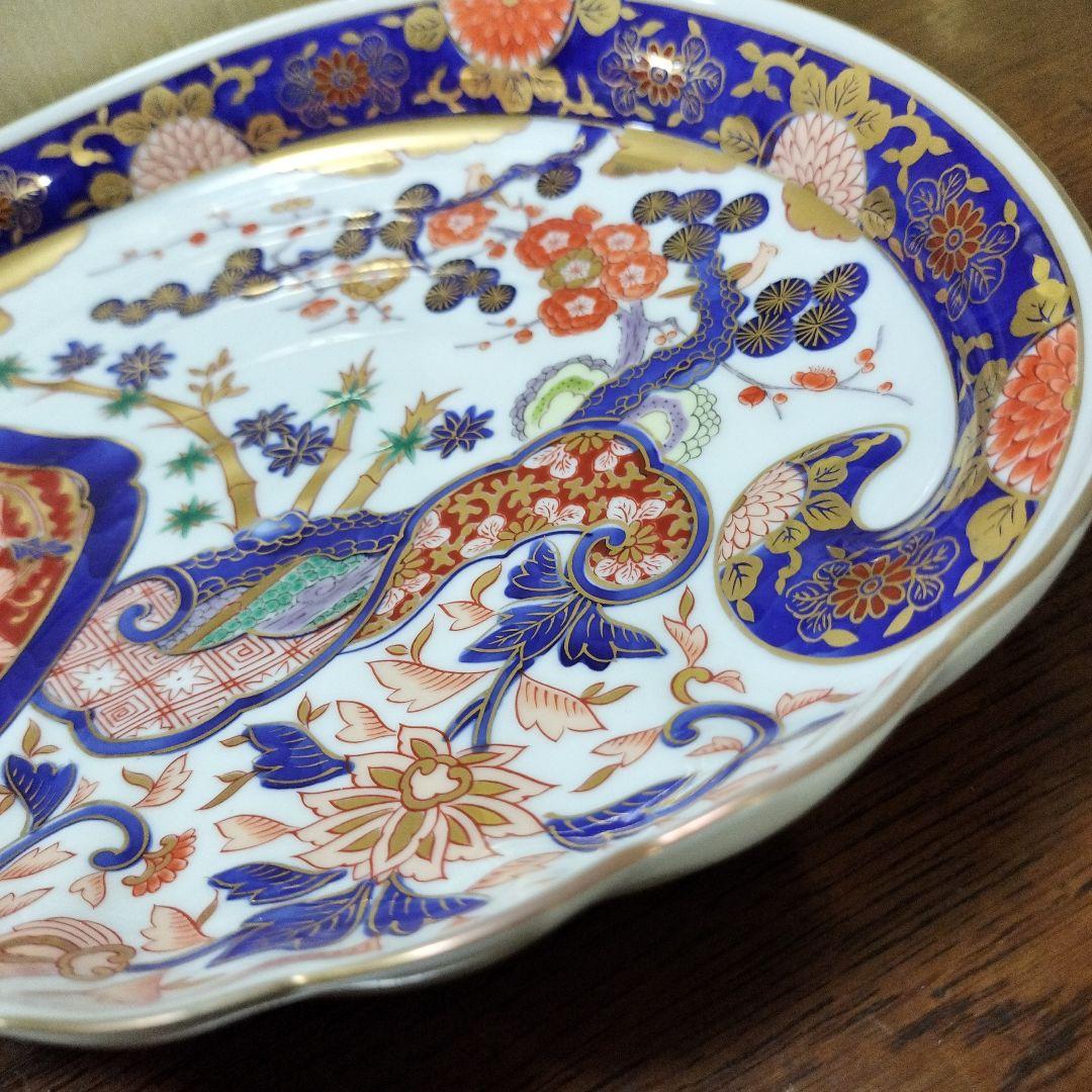 新品未使用　其泉窯　染錦松竹梅鳳凰文 盛皿　桐箱入り　賞美堂