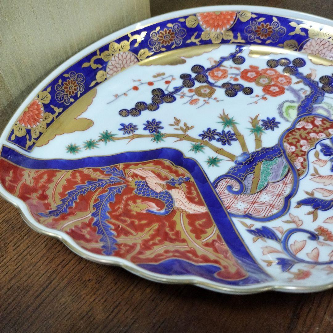 新品未使用　其泉窯　染錦松竹梅鳳凰文 盛皿　桐箱入り　賞美堂