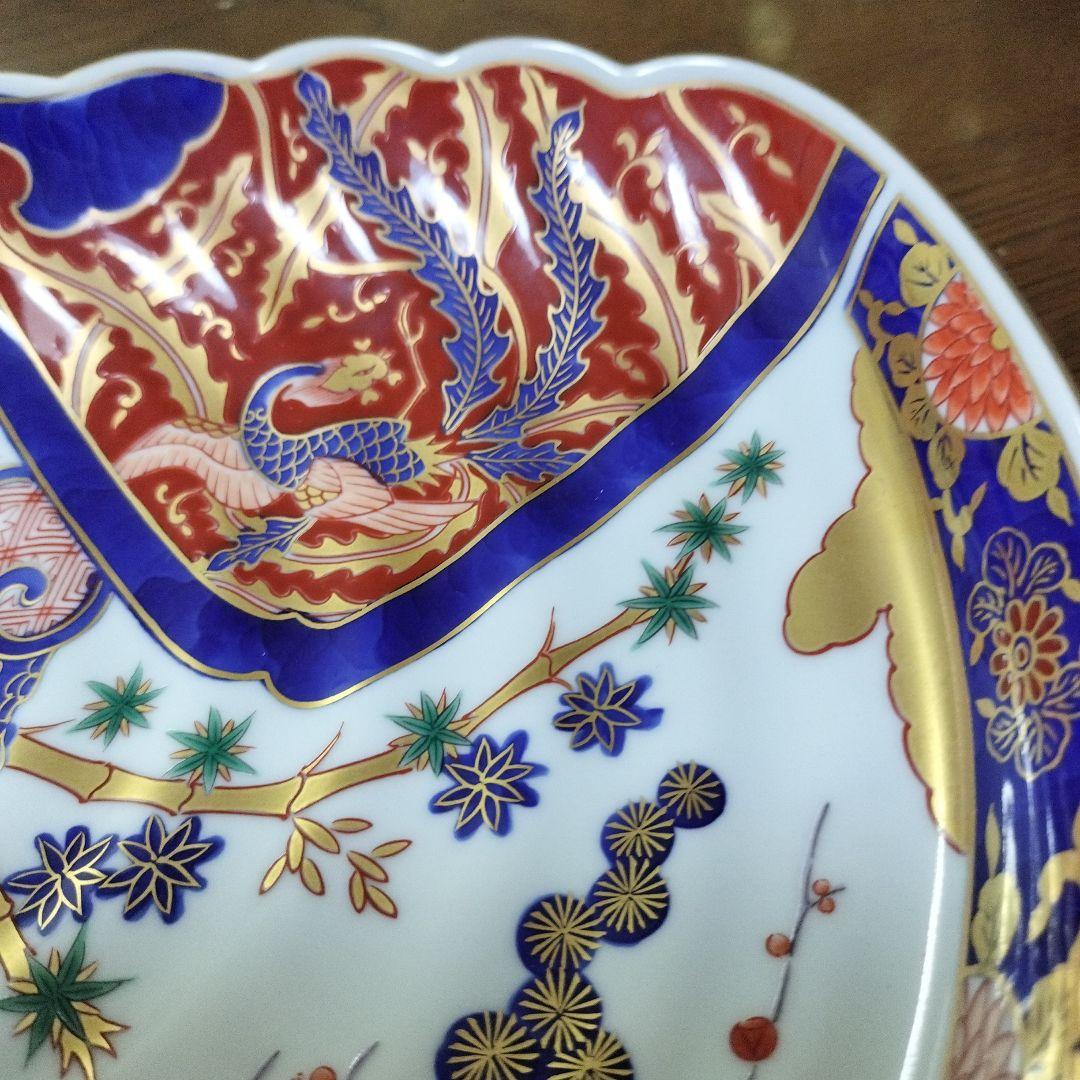 新品未使用　其泉窯　染錦松竹梅鳳凰文 盛皿　桐箱入り　賞美堂